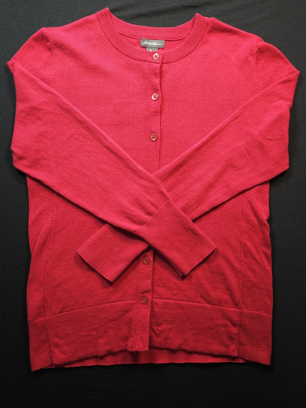 Eddie Bauer Women's Red Crewneck Button-Front Cardigan